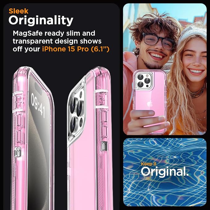 AICase for iPhone 15 Pro Case Clear 3 in 1 Heavy Duty Drop Protection Full Body Rugged Shockproof/Dust Proof 3-Layer Military Protective Tough Durable Cover for iPhone 15 Pro 6.1"_2