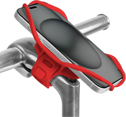 Bone Bike Tie 5 Pro, Bike Phone Mount for Stem, Scratch-Free Silicone Holder with Anti-Slip & Shock-Absorbing Design, Universal Cycling Phone Holder Compatible with Most Smartphones (Red - Stem)