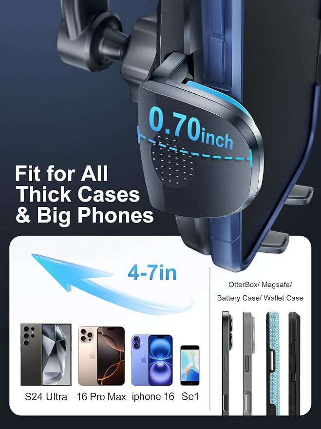 Car Vent Phone Mount, [Never Blocking Vent, Enjoy The Comfort of The A/C] Hands-Free Universal Extension Clip Air Phone Holder Car Fit for All Phones iPhone 17 16 15 14 13 12 Samsung More