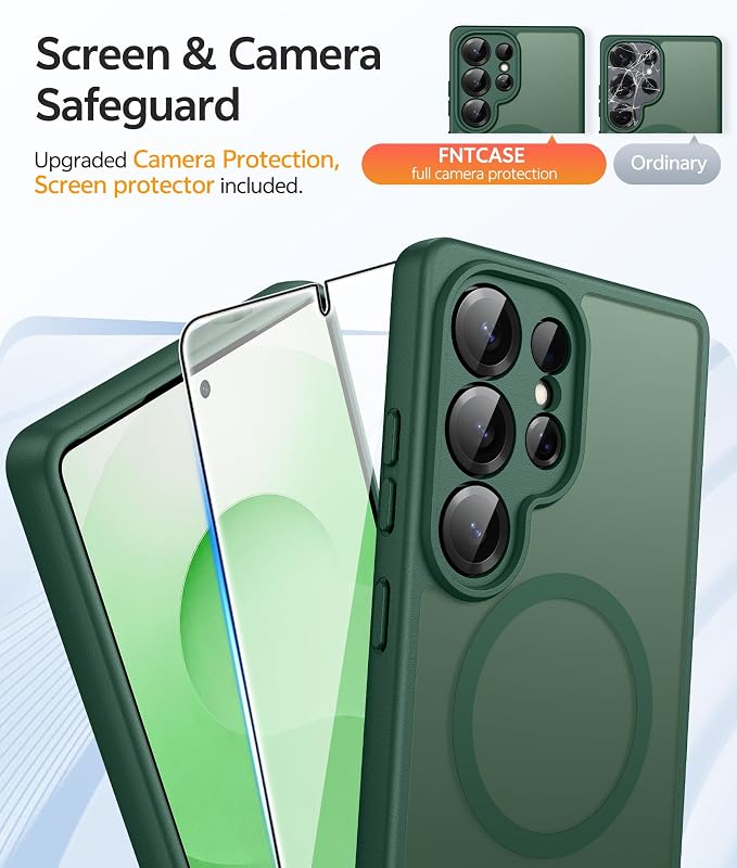 FNTCASE for Samsung Galaxy S26 Ultra Case, Compatible with Magsafe Green | Screen Protector, Full Camera Protection, Translucent Matte, 14FT Military Grade Drop Proof, Protective Phone Cover