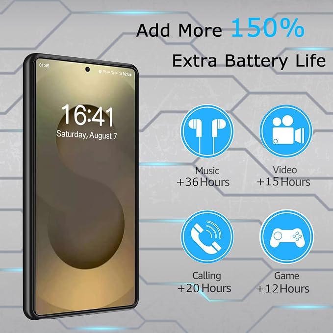 Battery Case for Galaxy S25 Ultra, Enhanced 12000mAh Slim Portable Protective Charging Case Backup Power Bank Battery Pack Compatible with Galaxy S25 Ultra 6.9 inch Extended Charger Cover-Black