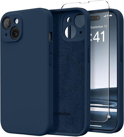 Magnetic for iPhone 15 Case, Compatible with MagSafe, [Screen Protector + Full Camera Protection], Silicone Shockproof Anti-Scratch Protective Phone Case for iPhone 15 6.1", Cobalt Blue