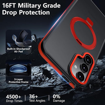 for Samsung Galaxy S25 Plus Case, Magnetic Adjustable Ring Stand [Fit for Magsafe], [Military-Grade Shockproof Protection] Phone Case with Kickstand&Ring Holder (Red)