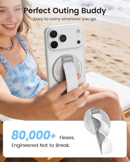 2026 Klearlook for MagSafe Phone Grip with Silicone Finger Strap, Removable Magnetic Phone Ring Holder with Adjustable Kickstand, Finger Phone Ring Grip for iPhone 17/16/15/14/13/12 Series, White