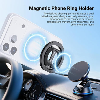 NEEWER Magnetic Phone Grip, Dual Side Magnet Cell Phone Ring Holder Stand Foldable Kickstand Portable Compatible with MagSafe iPhone Samsung Android for Car Mount Workout Gym Video Recording, PA140