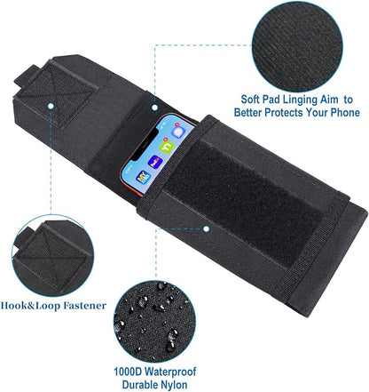 Black Tactical Molle Cellphone Pouch Case,Heavy Duty Waterproof Phone Holster Bag for iPhone 11 12 13 Pro Max for Samsung S22 S21 S20 FE Note 20 A13 A12 A02S Less 6.7" Phone with 1 Pack Patch