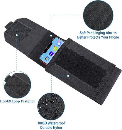 Black Tactical Molle Cellphone Pouch Case,Heavy Duty Waterproof Phone Holster Bag for iPhone 11 12 13 Pro Max for Samsung S22 S21 S20 FE Note 20 A02S Less 6.7" Phone with 2 Pack US Flag Patch