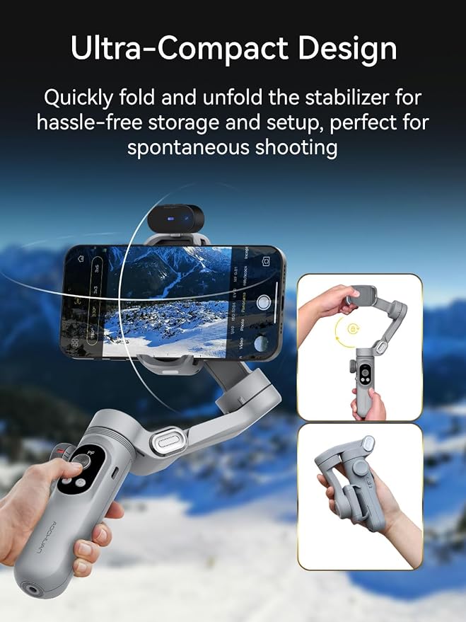 AOCHUAN 3-Axis Phone Gimbal, Gimbal Stabilizer for iPhone w/AI Vision Sensor, Portable for iPhone/Andriod, Phone Stabilizer Built in Fill Light Perfect for TikTok YouTube-Smart XPro AI Grey
