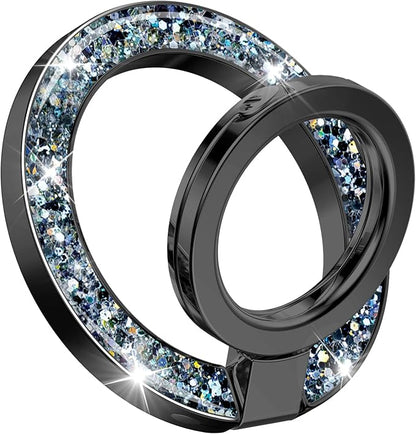 GVIEWIN Magnetic Phone Ring Holder, Compatible with MagSafe Phone Grip with Adjustable Stand, Magnet Phone Ring Kickstand for iPhone 17/16/15/14/13/12 Pro Max Plus Air/Other Phones (Glitter/Black)