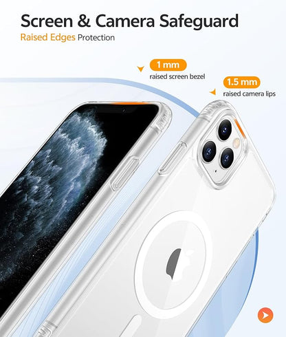 FNTCASE for iPhone 11 Pro Case, Fit for Magsafe, Clear Anti Yellowing | Magnetic Phone Cases, 14FT Military Grade Drop Protection, Slim Shockproof Protective Cover, Transparent