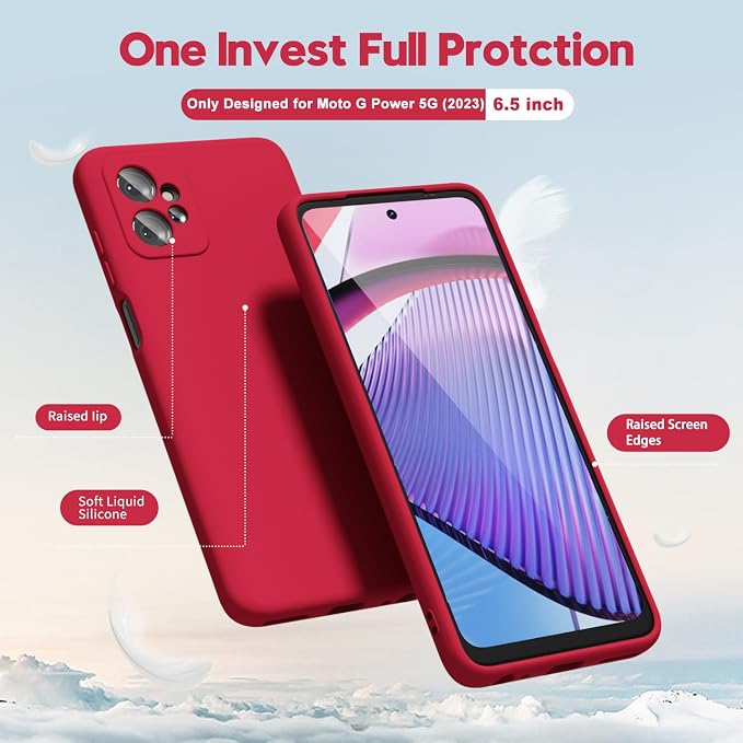 oakxco for Motorola Moto G Power 5G 2023 Phone Case Liquid Silicone, Thin Slim Soft Rubber Gel TPU Plain Simple Cover for Women Girl Cute, Matte Solid Color, Red