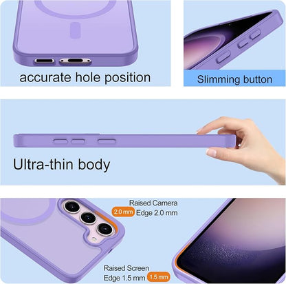 Pilaru for Samsung Galaxy S23 Case [Compatible with Magsafe] Translucent Matte Magnetic Phone Case,Slim Thin Duty Shockproof Protection Cover with 2pc Screen Protector for S23-Light Purple