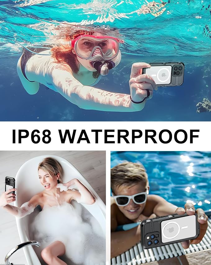 WIFORT for iPhone 13 Pro Max Waterproof Case, Metal Heavy Duty Phone Case Built-in Screen Protector IP68 Water Proof 15FT Military Grade Shockproof, Full Body Drop Protection Cover, 6.7" Black