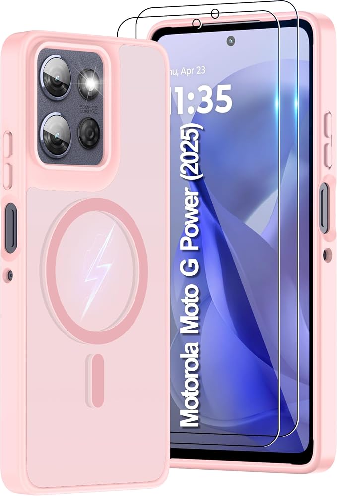 for Motorola Moto g Power 2025 Case [Compatible with Magsafe] Translucent Matte Magnetic Phone Case,Slim Thin Duty Shockproof Protection Cover with 2pc HD Screen Protector for Moto g Power 2025-Pink