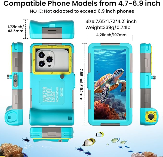 𝟐𝟎𝟐𝟓 Latest Upgrade Universal Waterproof Phone Case for Snorkeling and Diving Underwater Phone Case for iPhone 16/15/14/13/12/11 Pro Max Galaxy S25/S24/S23/S22 Ultra Plus etc Diving Case - Blue