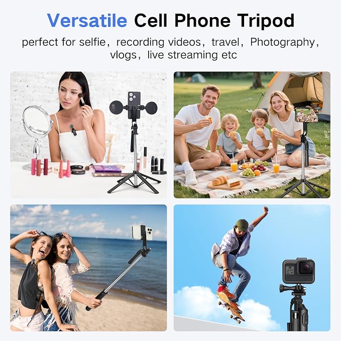 Vlogging Kit for iPhone/Android, Metal Selfie Stick Tripod for iPhone with Light and Microphone,70 inch Tall Adjustable Phone Tripod for TikTok/YouTube Starter Content Creator Essentials Kit
