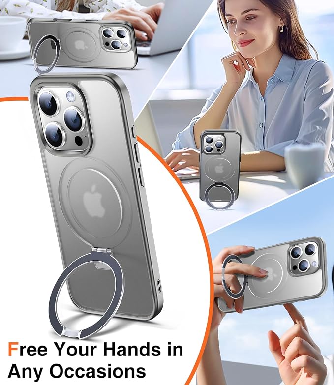 Chicfun 3-in-1 [Magnetic+Kickstand+Ring Holder] for iPhone 16 Pro Case with Stand Ring Holder， Compatible with MagSafe, Military Shockproof Kickstand Phone Case iPhone 16 Pro Cover Grey