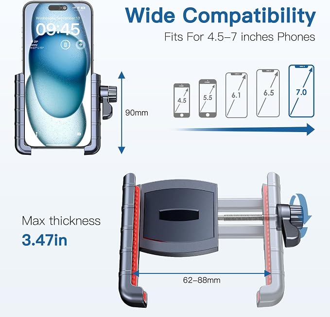 Bike Phone Mount Holder-[Quick Lock][Camera Friendly] Motorcycle Phone Holder Handlebar Clamp for Stroller Scooter Bicycle,360°Rotate Phone Mount Fits for 4.5"-7.0" iPhone & Android Phones