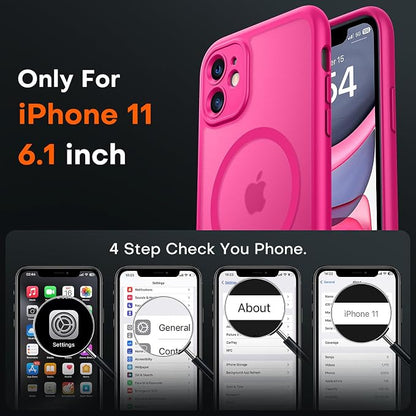 TOCOL for iPhone 11 Case, Compatible with Magsafe, Full Camera Protection, Built-in Magnets, Drop Protection, Translucent Matte Phone Case for iPhone 11 6.1 inch (Hot Pink)