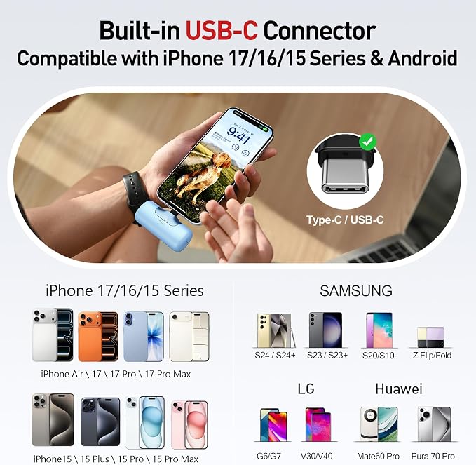 iWALK Portable Charger 5500mAh Next-Gen Small Power Bank 22.5W Fast Charging Battery USB-C Portable Phone Charger for iPhone 17/16/15 17 Plus 17 Pro Max iPad, Samsung Galaxy S25 S24 Android,Baby Blue