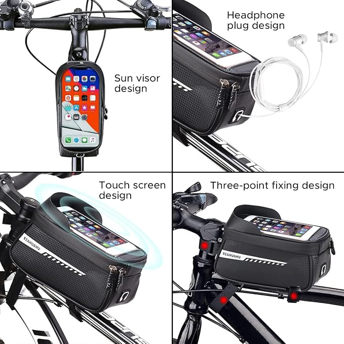 ENGWE Ebike Front Frame Bag for Mountain Bicycles,Compartment with TPU Phone Pocket Screen, Big Storage Waterproof Bike Bag, Phone Pouch for Iphone X/Max,Iphone 11 Pro Max 8plus Below 6.5''