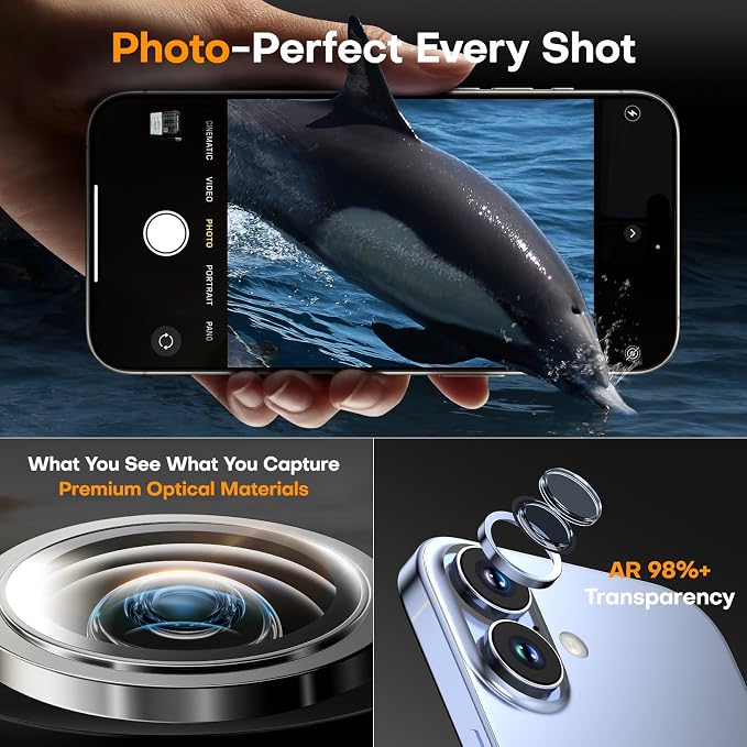 Camera Lens Protector for iPhone 17/16/16 Plus,Tempered Glass Metal Individual Camera Cover Screen[Anti-drop] Case Friendly- Mist Blue