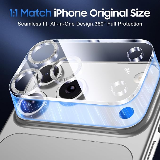 UniqueMe 3 Pack Compatible for iPhone 17 Pro Max Camera Lens Protector - [Drop Protection] [Case Friendly] 9H Tempered Glass Camera Cover Screen [Update New Version] - Silver