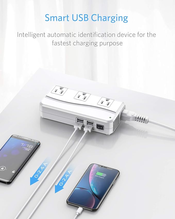 BESTEK Universal Travel Adapter 220V to 110V Voltage Converter with 4 USB | with UK/AU/US/EU Worldwide Plug Adapter