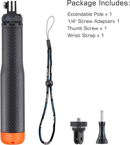 GEPULY Floating Selfie Stick Underwater Hand Grip for GoPro Hero 13, 12, 11, 10, 9, 8, Insta360 Ace Pro 2, DJI OSMO Action 6 5 Pro 4 3 and Most Action Cameras Waterproof Tripod Extendable Monopod