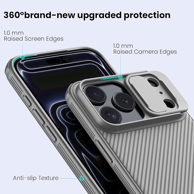 Nillkin for iPhone 17 Pro Case with Slide Camera Cover, Thin Slim Fit, Shockproof Protective, Protector Privacy, Phone Case iPhone 17 Pro Camera Lens Protector 6.3 inch, Gray