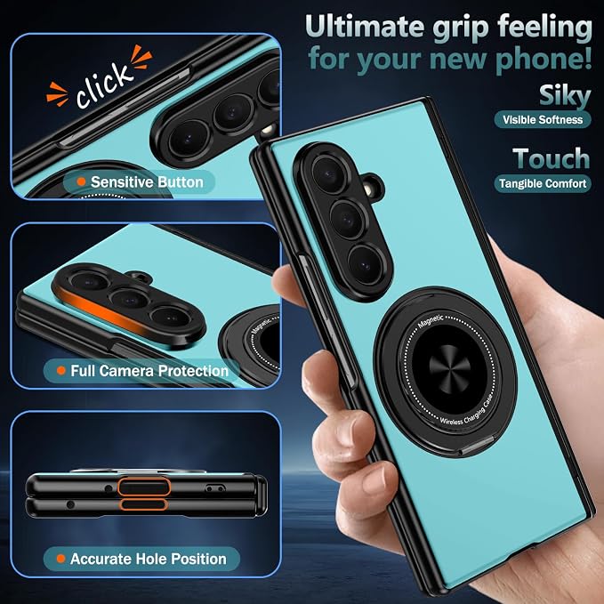Hekodonk for Galaxy Z Fold 8 Ultra Case with 360 Rotatable Stand,[Compatible with MagSafe][Front Screen Protector],Magnetic Ring Holder with Hinge Protective Case for Samsung Z Fold 8 Ultra,Light Blue