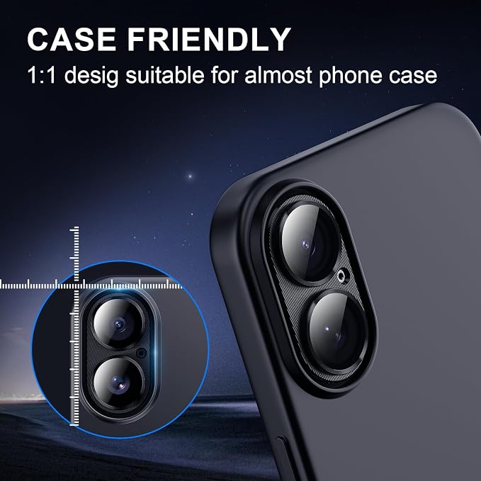AFARER 2 Pack Lens Protector for iPhone 17/iPhone 16/16Plus,Ultra HD 9H Metal Tempered Glass Camera Cover [Strong Adsorption][Not Easy to Break] Anti Scratch,Case-Friendly,Black