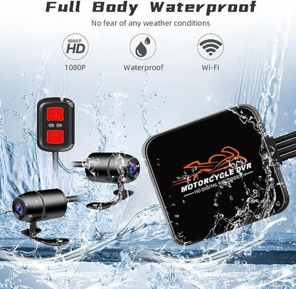 VSYSTO WiFi Motorcycle Dash Cam, 2 Channels 130° Wide Angle Lens Starlight Night Vision Front & Rear HD 1080P Camera Motorbike DVR System, G-Sensor, Loop Recording (Black-D6L)