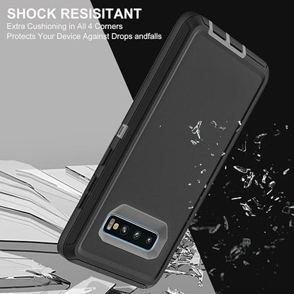 for Samsung Galaxy S10 Plus Case, with 2Pcs [Self Healing Flexible TPU Screen Protector & Camera Lens Protector] Military Grade 3 in 1 Heavy Duty Case for Galaxy S10 Plus (Black/Grey)