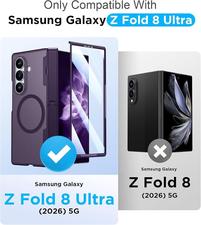 for Samsung Galaxy Z Fold 8 Ultra Case,[Compatible with MagSafe][Built-in HD Screen Protector & Kickstand][Hinge Protection] Translucent Matte Shockproof Phone Case for Z Fold 8 Ultra,Purple
