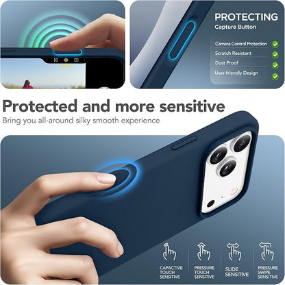 GONEZ Magnetic for iPhone 17 Pro Max Case, Compatible with MagSafe, [Screen Protector + Camera Lens Protector], Liquid Silicone Anti-Scratch Shockproof Protective Phone Case 6.9 inch, Dark Blue
