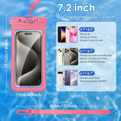 2 Pack IPX8 Waterproof Phone Pouch for iPhone 16/15/14/13 Pro Max Plus (7.2 Inch) - Swimming, Diving, Snorkeling, Snowproof - Touchscreen Friendly Underwater Photography Dry Bag (Black&Pink)