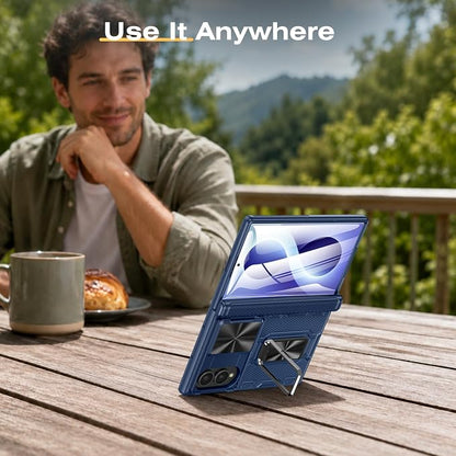 VEGO for Galaxy Fold 8 Case with Rugged Kickstand & Screen Protector, Blue | Hinge Protection[Rotating Stand][Slide Camera Cover]Hard PC Shockproof Protective Case for Samsung Z Fold 8
