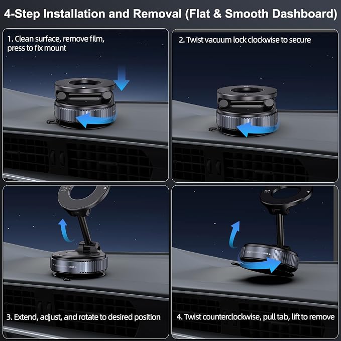 Jikasho Vacuum Magnetic Car Phone Holder for Magsafe, Hands-Free 360° Adjustable Suction Cup Phone Mount for Car/Gym/Mirror/Smooth Surface, Compatible with iPhone & Android (Silver Black)