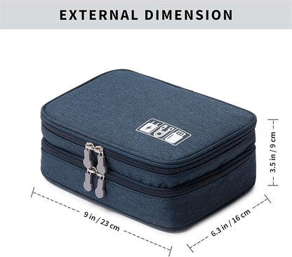 mygreen Electronic Accessories Organizer Bag, Waterproof Double Layer Travel Storage Case with Adjustable Padded Dividers, Portable Hard Pouch for Cables, Charger, Power Bank, Phone, Hard Drive Blue