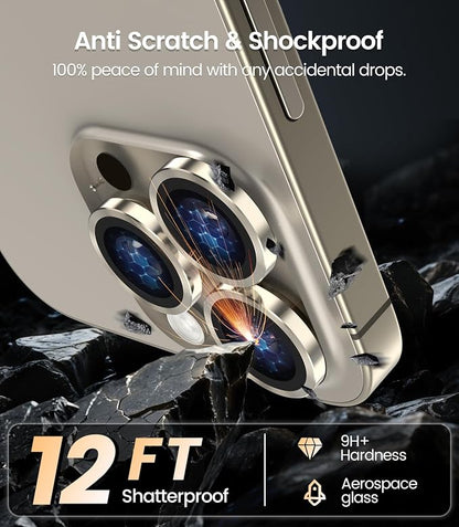 iGluz 2 Pack Anti-Reflection Camera Lens Protector for iPhone 15 Pro/iPhone 15 Pro Max [Anti-fog Coating][1-Step Installation Tray][Strong Adsorption] 9H Shatterproof Tempered Glass-Natural Titanium