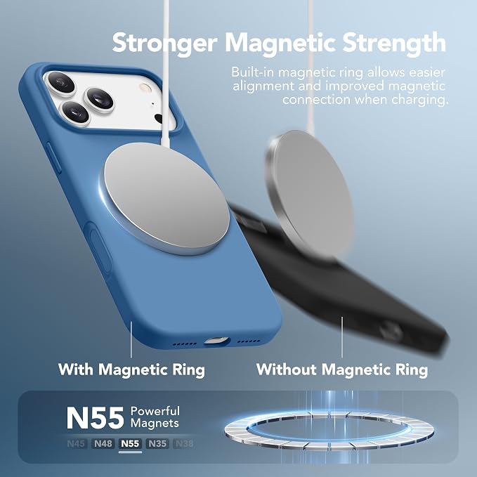 GONEZ Magnetic for iPhone 17 Pro Max Case, Compatible with MagSafe, [Screen Protector + Camera Lens Protector], Liquid Silicone Anti-Scratch Shockproof Protective Phone Case 6.9 inch, Lake Blue