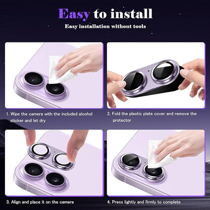 Camera Lens Protector for iPhone 17 Camera Lens Protector [Strong Adsorption] [Not Easy to Break] Metal Tempered Glass Rear Camera Screen Cover - Purple