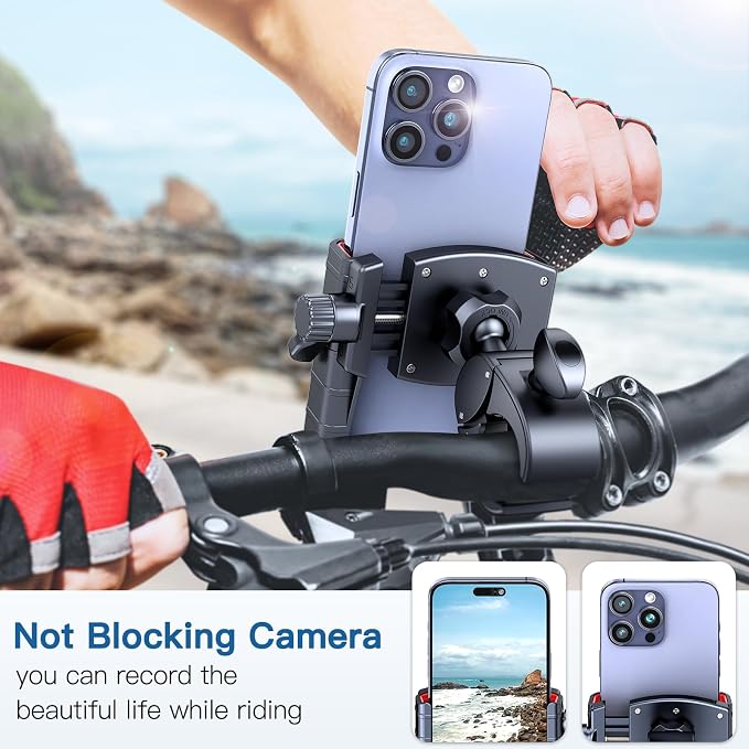 Bike Phone Mount Holder-[Quick Lock][Camera Friendly] Motorcycle Phone Holder Handlebar Clamp for Stroller Scooter Bicycle,360°Rotate Phone Mount Fits for 4.5"-7.0" iPhone & Android Phones