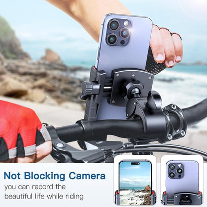Bike Phone Mount Holder-[Quick Lock][Camera Friendly] Motorcycle Phone Holder Handlebar Clamp for Stroller Scooter Bicycle,360°Rotate Phone Mount Fits for 4.5"-7.0" iPhone & Android Phones