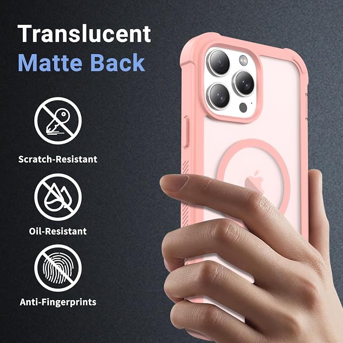 jaroco Magnetic for iPhone 13 Pro Max Case, [Compatible with MagSafe][Military Grade Drop Protection][Heavy Duty Protection][Non-Slip][Shockproof] 2-Layer Durable Bumper Phone Case 6.7''-Pink