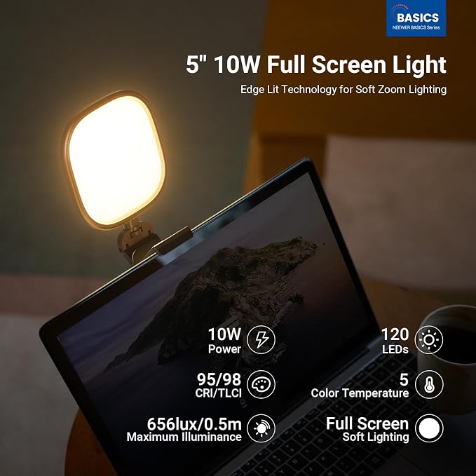 NEEWER Basics 5" 10W Monitor Light for Video Conference, Bi Color Edge Lit USB LED Panel with Stand, CRI95 Lamp Lighting for Laptop Computer Webcam Zoom Call Desk Streaming Recording, NL10