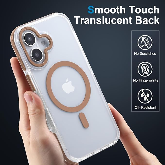 Magnetic Case for iPhone 16 [5X Military-Grade Protection] Compatible with MagSafe Shockproof Slim Thin Cover 6.1 inch 16 Phone Case,Clear Desert Brown