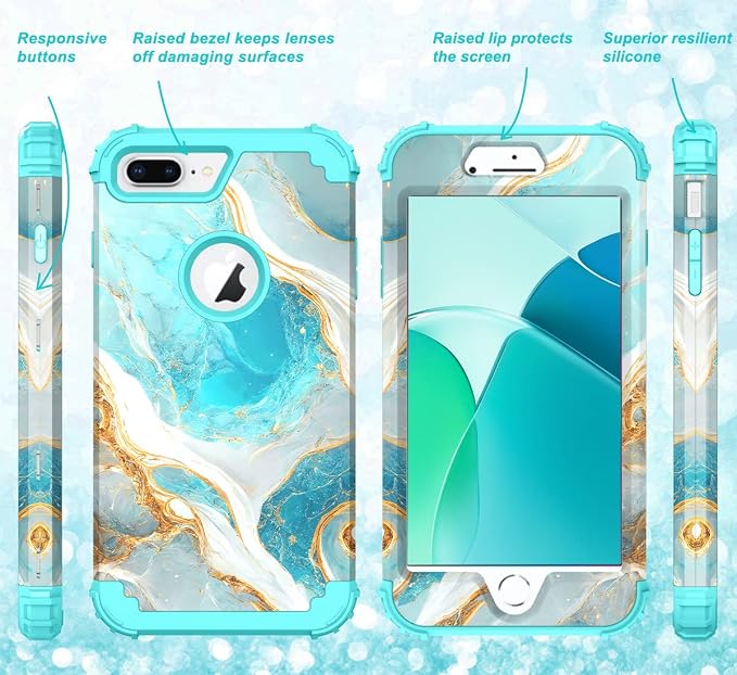 Hocase for iPhone 8 Plus Case, iPhone 7 Plus Case, Heavy Duty Shockproof Protection Hard Plastic+Silicone Rubber Hybrid Protective Case for iPhone 7 Plus/iPhone 8 Plus - Teal