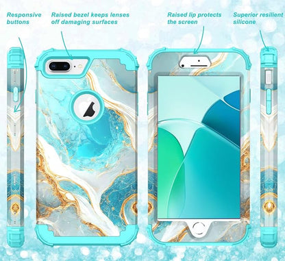 Hocase for iPhone 8 Plus Case, iPhone 7 Plus Case, Heavy Duty Shockproof Protection Hard Plastic+Silicone Rubber Hybrid Protective Case for iPhone 7 Plus/iPhone 8 Plus - Teal